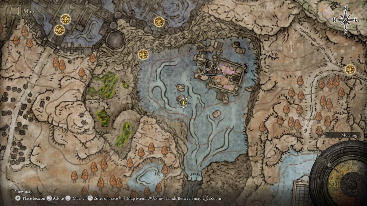 A screenshot of the Elden Ring: Shadow of the Erdtree map, highlighting the location of the Oil-Soaked Tear crystal tear and its Furnace Golem in Ruins of Unte