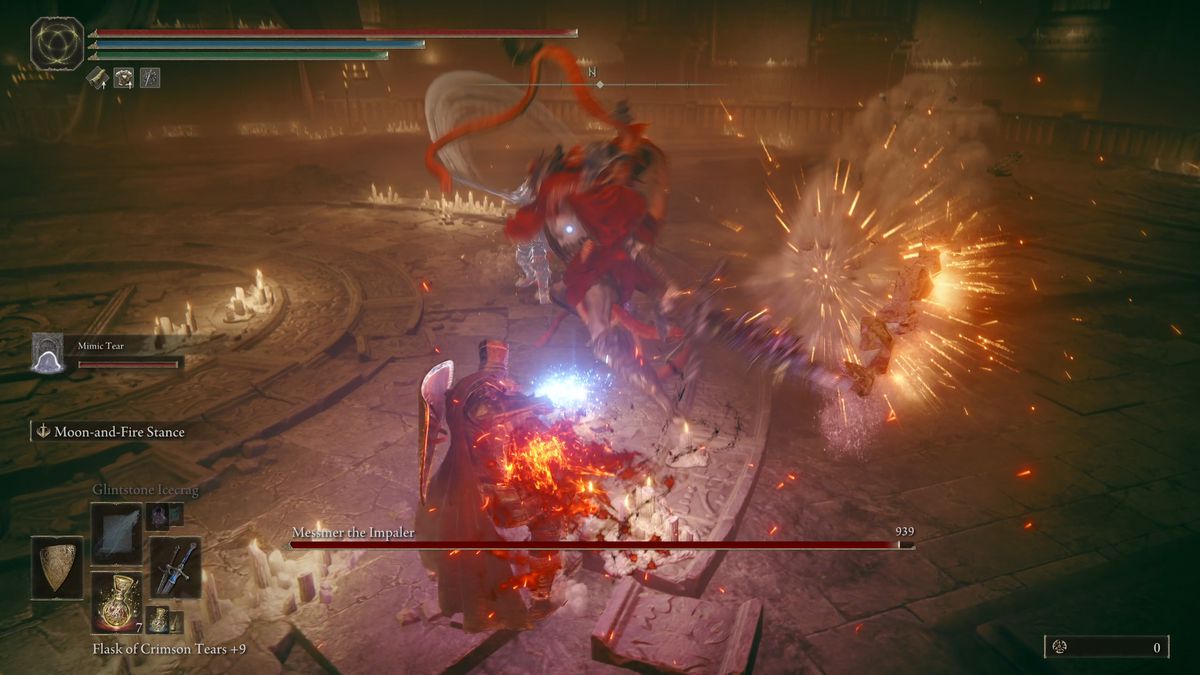 Messmer the Impaler attacks an Elden Ring DLC player during a boss fight.