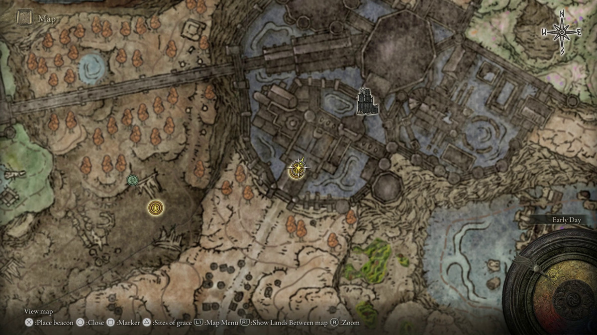 A map showing the location of a spell in Elden Ring: Shadow of the Erdtree