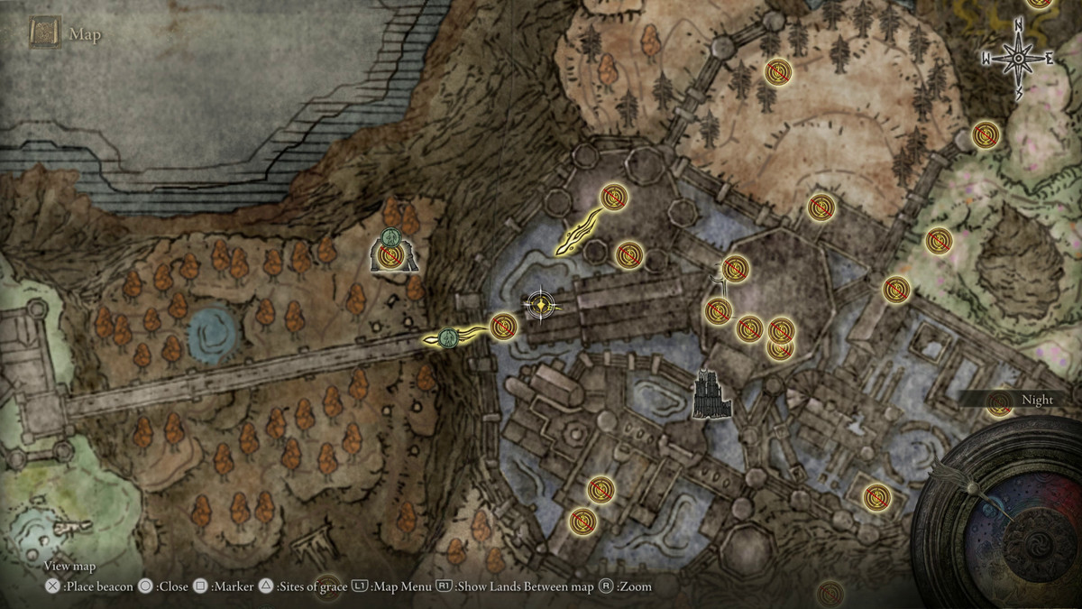 A map showing the location of a weapon in Elden Ring: Shadow of the Erdtree