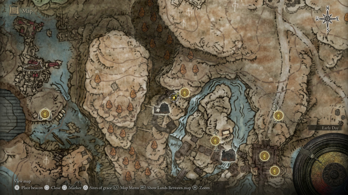 A map showing the location of a weapon in Elden Ring: Shadow of the Erdtree