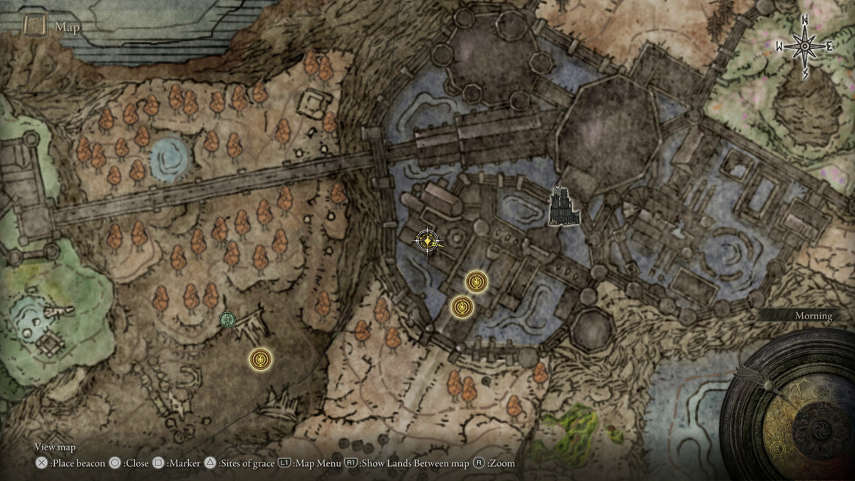 A map showing the location of a weapon in Elden Ring: Shadow of the Erdtree