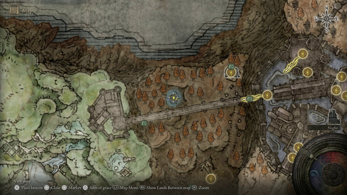 A map showing the location of a weapon in Elden Ring: Shadow of the Erdtree