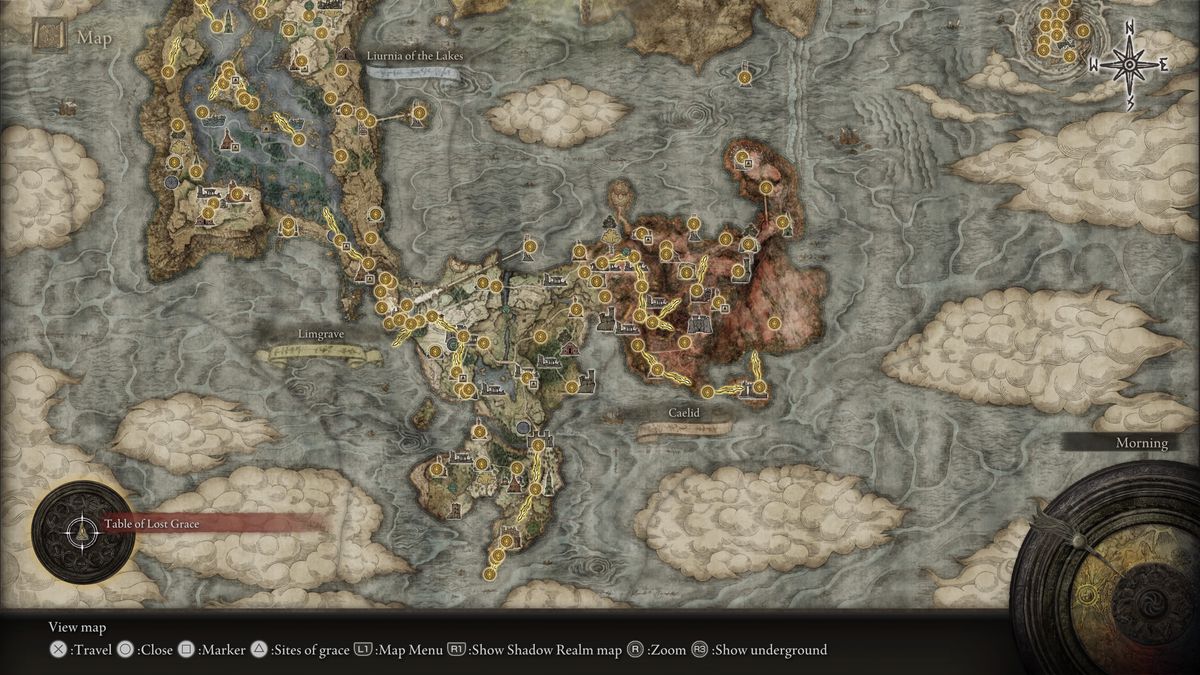 A map showing the location of armor in Elden Ring: Shadow of the Erdtree