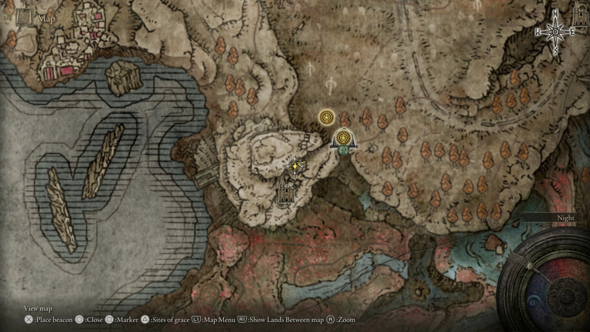 A map showing the location of armor in Elden Ring: Shadow of the Erdtree