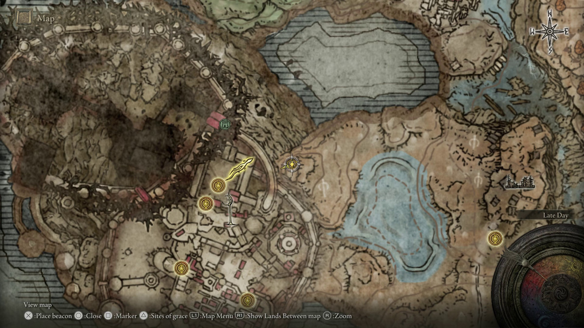 A map showing the location of armor in Elden Ring: Shadow of the Erdtree