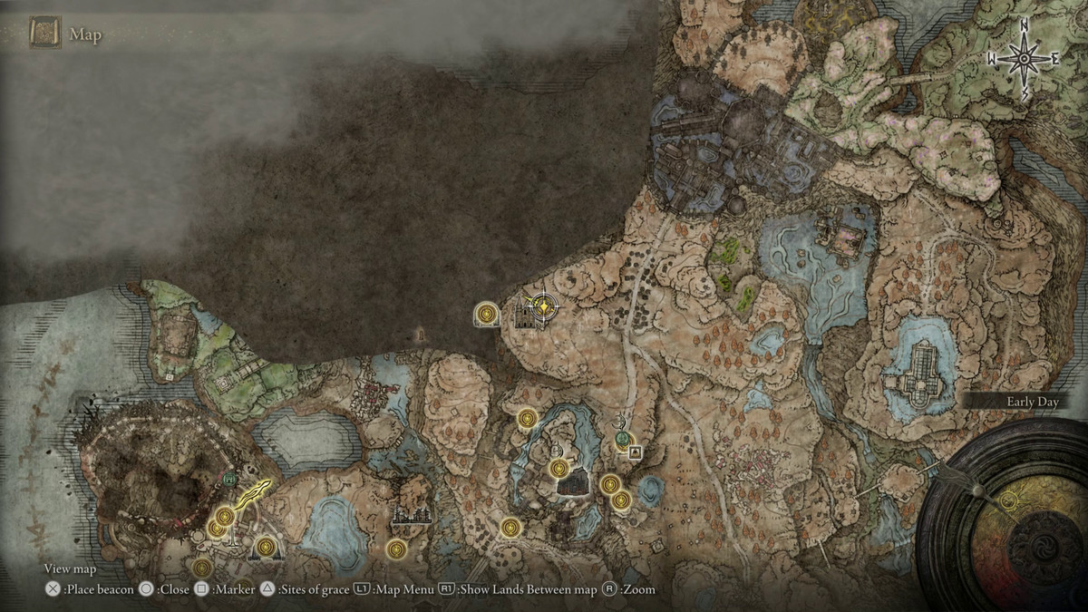 A map showing the location of armor in Elden Ring: Shadow of the Erdtree