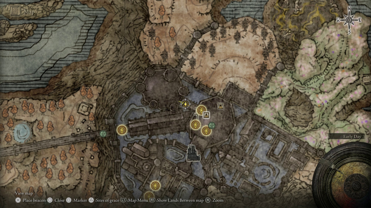 A map showing the location of armor in Elden Ring: Shadow of the Erdtree