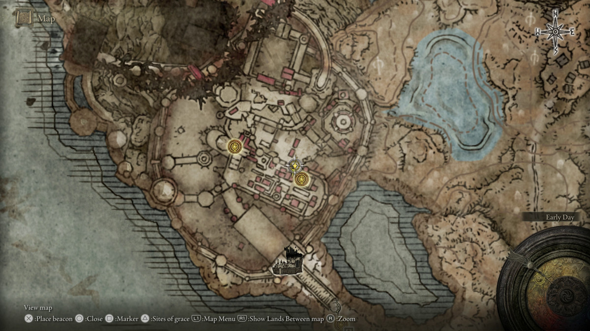 A map showing the location of armor in Elden Ring: Shadow of the Erdtree