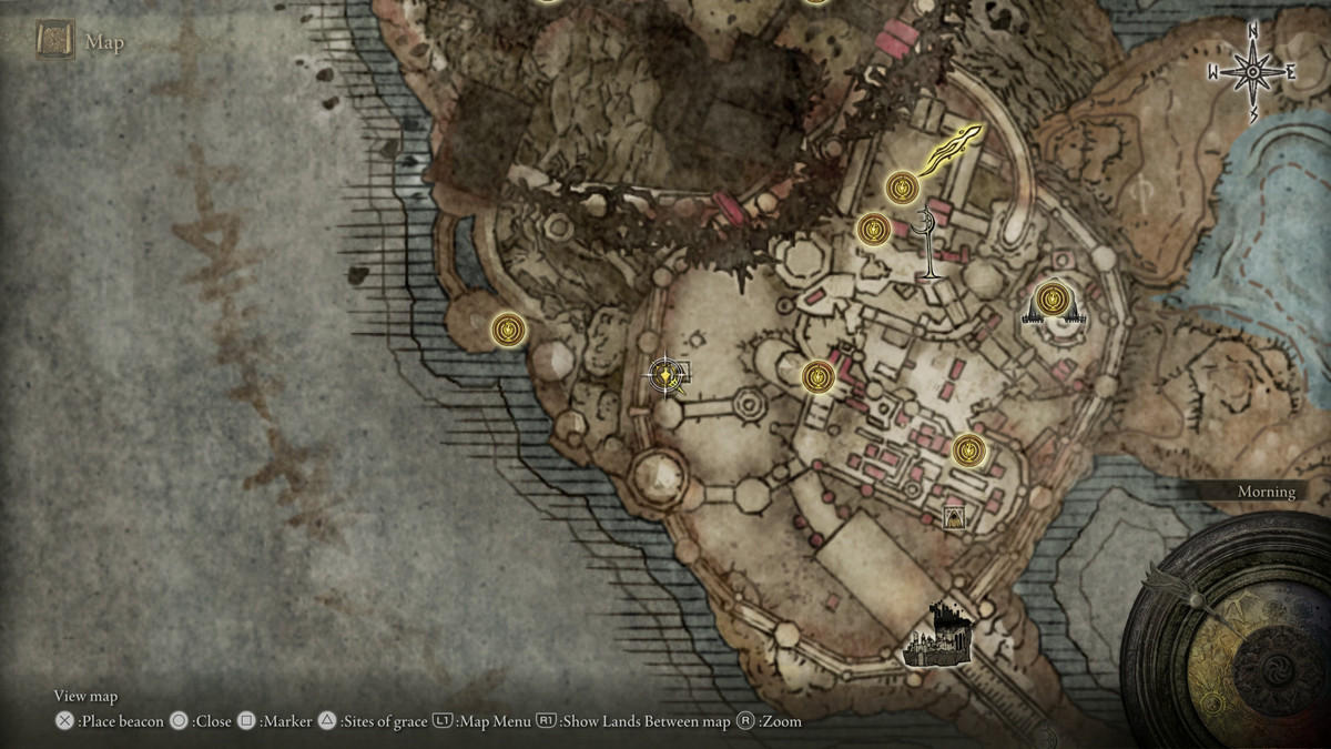 A map showing the location of a weapon in Elden Ring: Shadow of the Erdtree