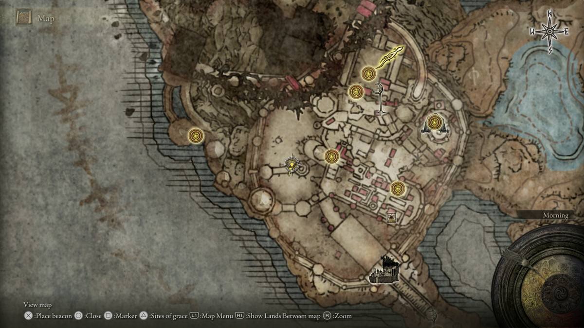 A map showing the location of armor in Elden Ring: Shadow of the Erdtree