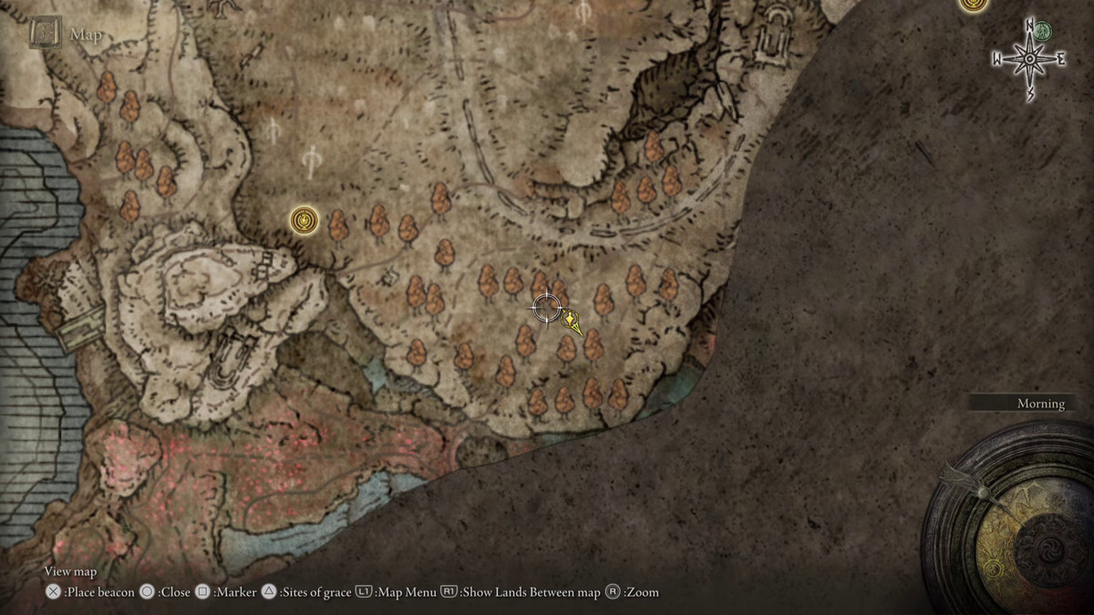 A map showing the location of a weapon in Elden Ring: Shadow of the Erdtree