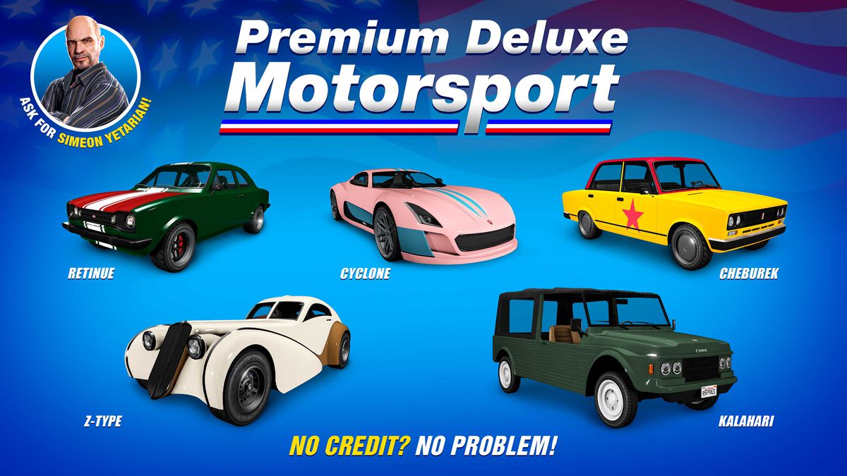 GTA Online promo art for vehicles for sale at Premium Deluxe Motorsports this week.