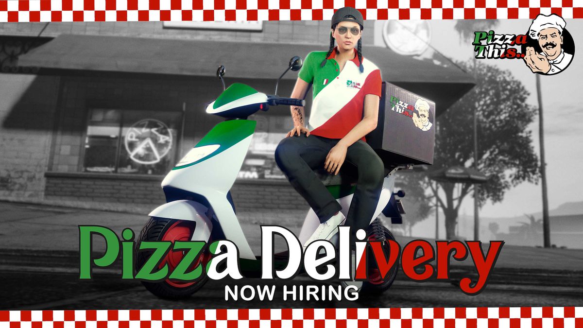 GTA Online promo art for Pizza This… Pizza Delivery missions