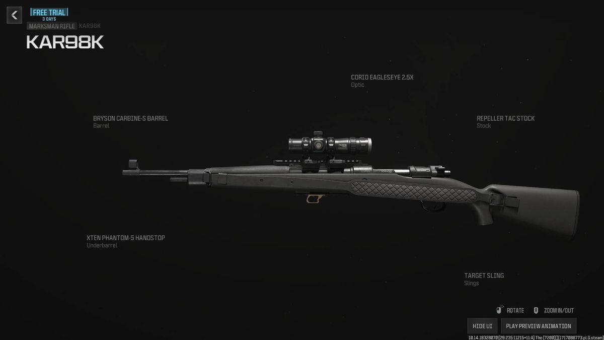 A menu shows the Kar98 as one of the best guns in Call of Duty MW3 in season 4.