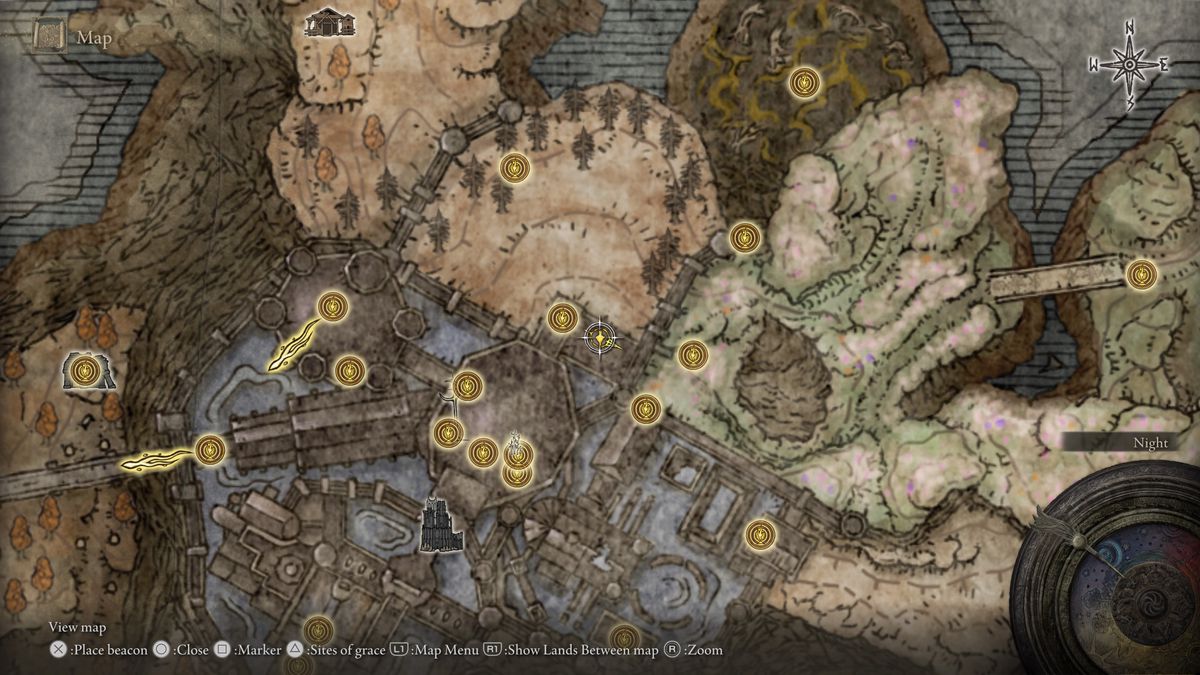 A screenshot of Elden Ring: Shadow of the Erdtree’s map, showing the location in Shadow Keep where players need to use the O Mother gesture