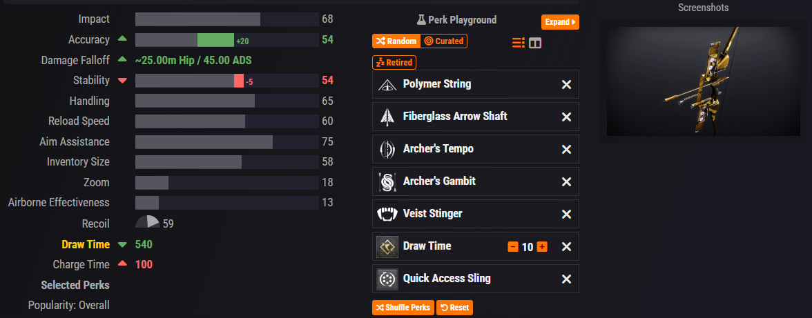 An image showing the perk selection and stats for a god rolled Fortunate Star bow in Destiny 2