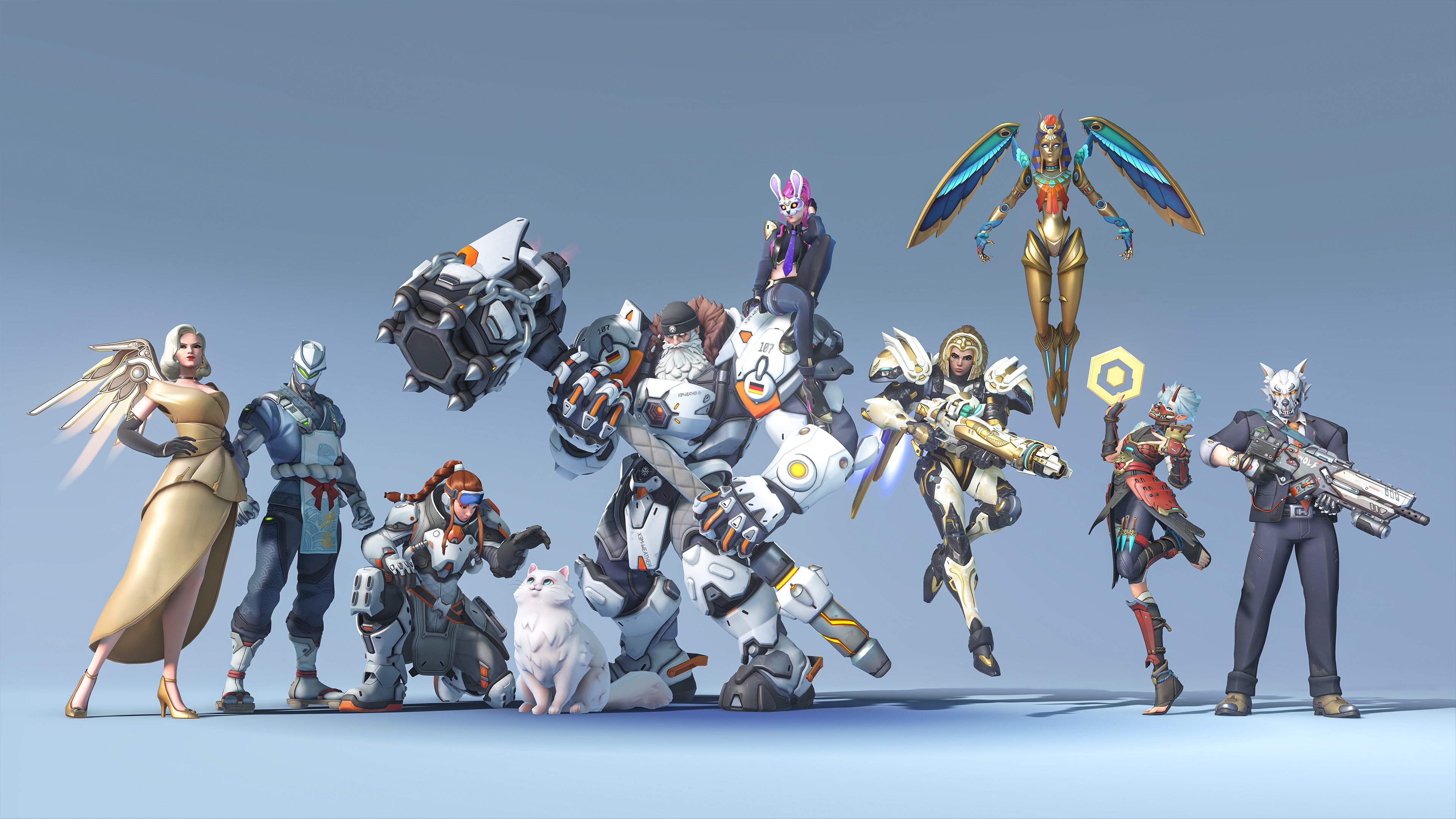 New season 12 shop skins for Mercy, Genji, Brigitte, Reinhardt, D.Va, Pharah, Echo, Kiriko and Soldier: 76 from Overwatch 2