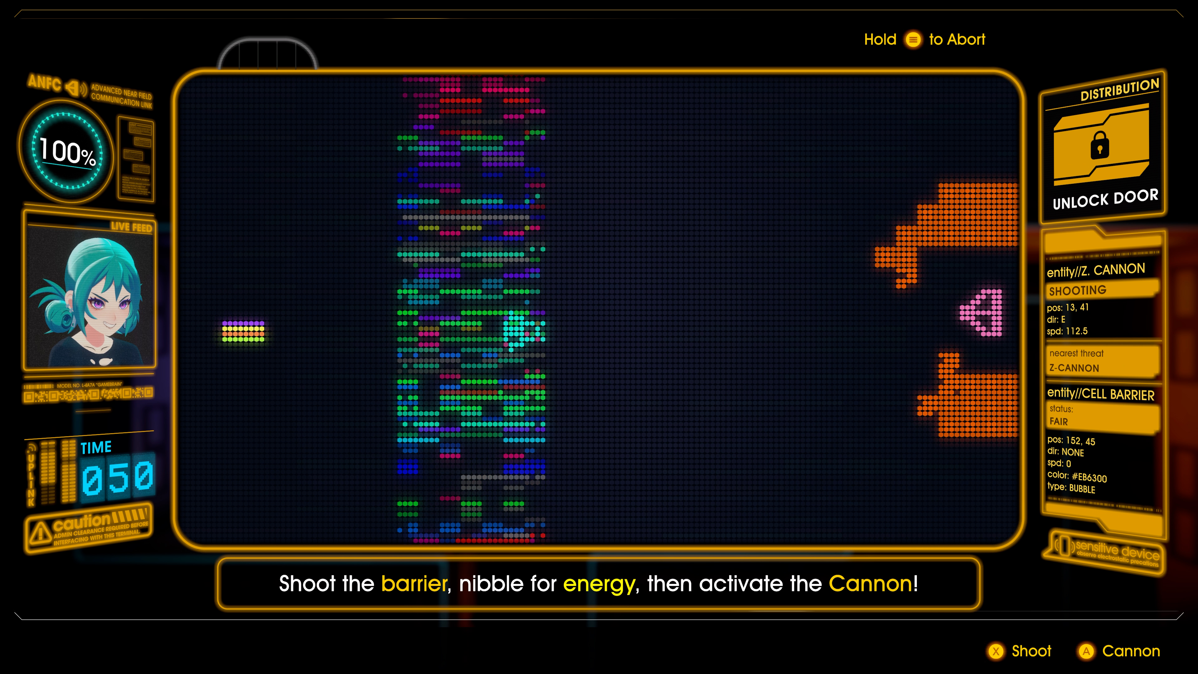 A hacking minigame screen inspired by Yars’ Revenge as shown in a screenshot from Yars Rising