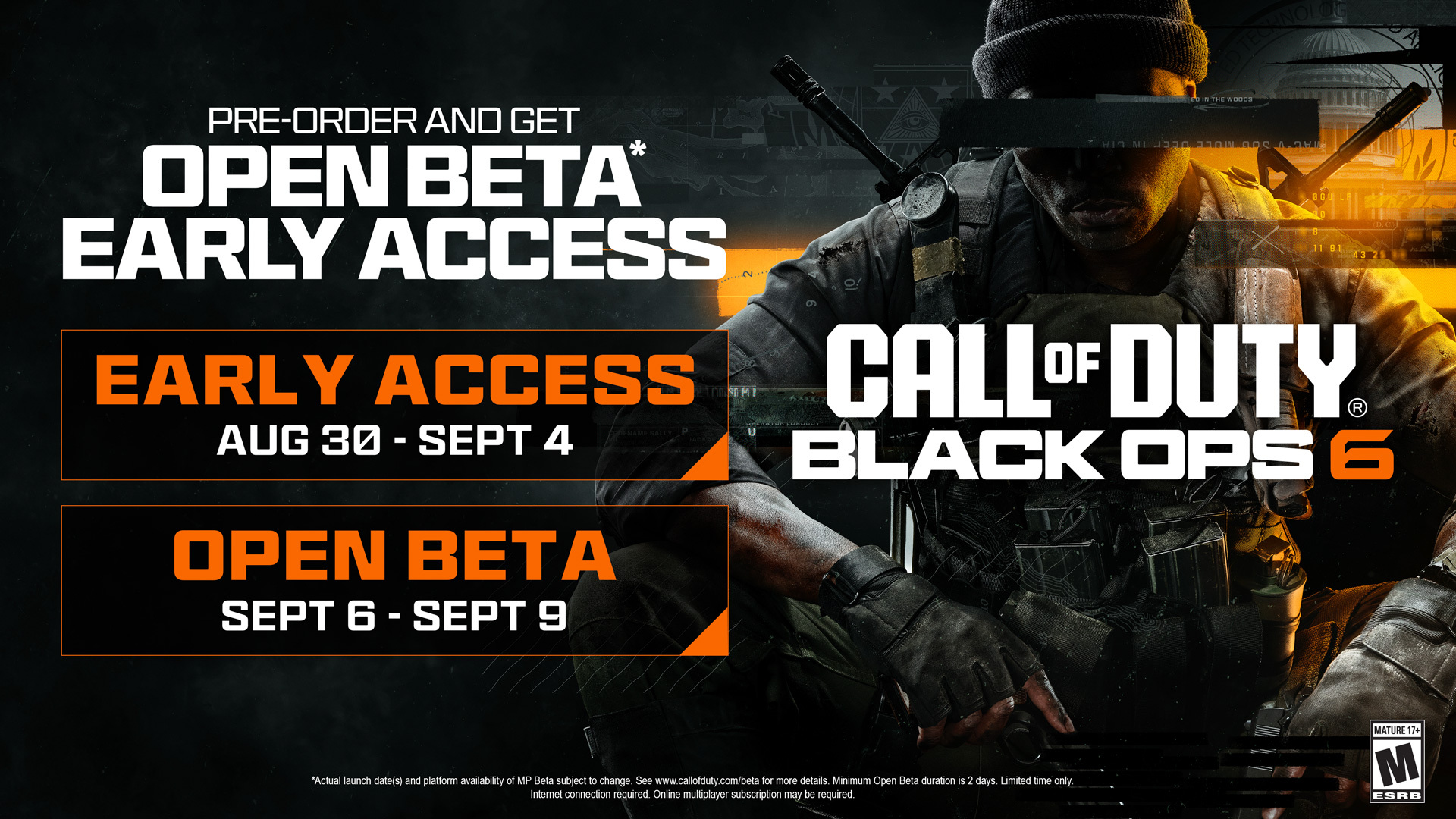 An infographic showing the Black Ops 6 beta dates