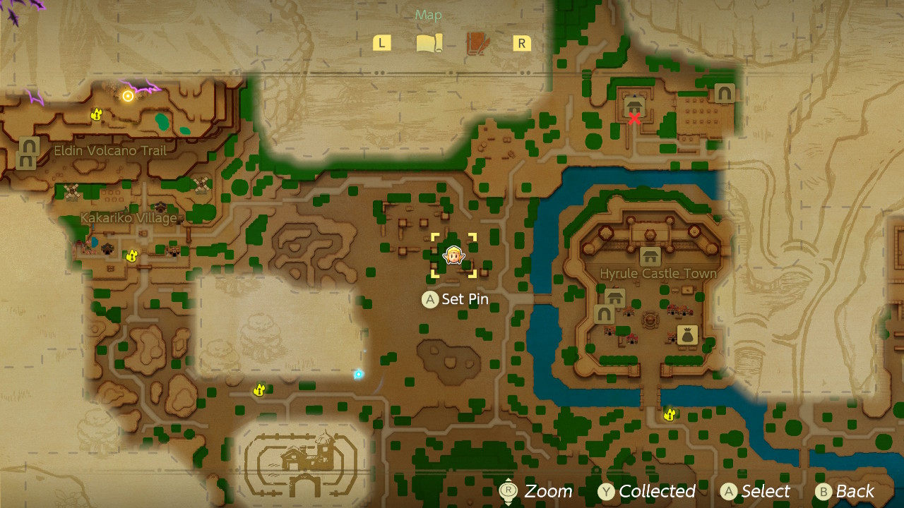 A map shows the location of the Royal Family Shortcut where there’s a golden egg in Zelda Echoes of Wisdom