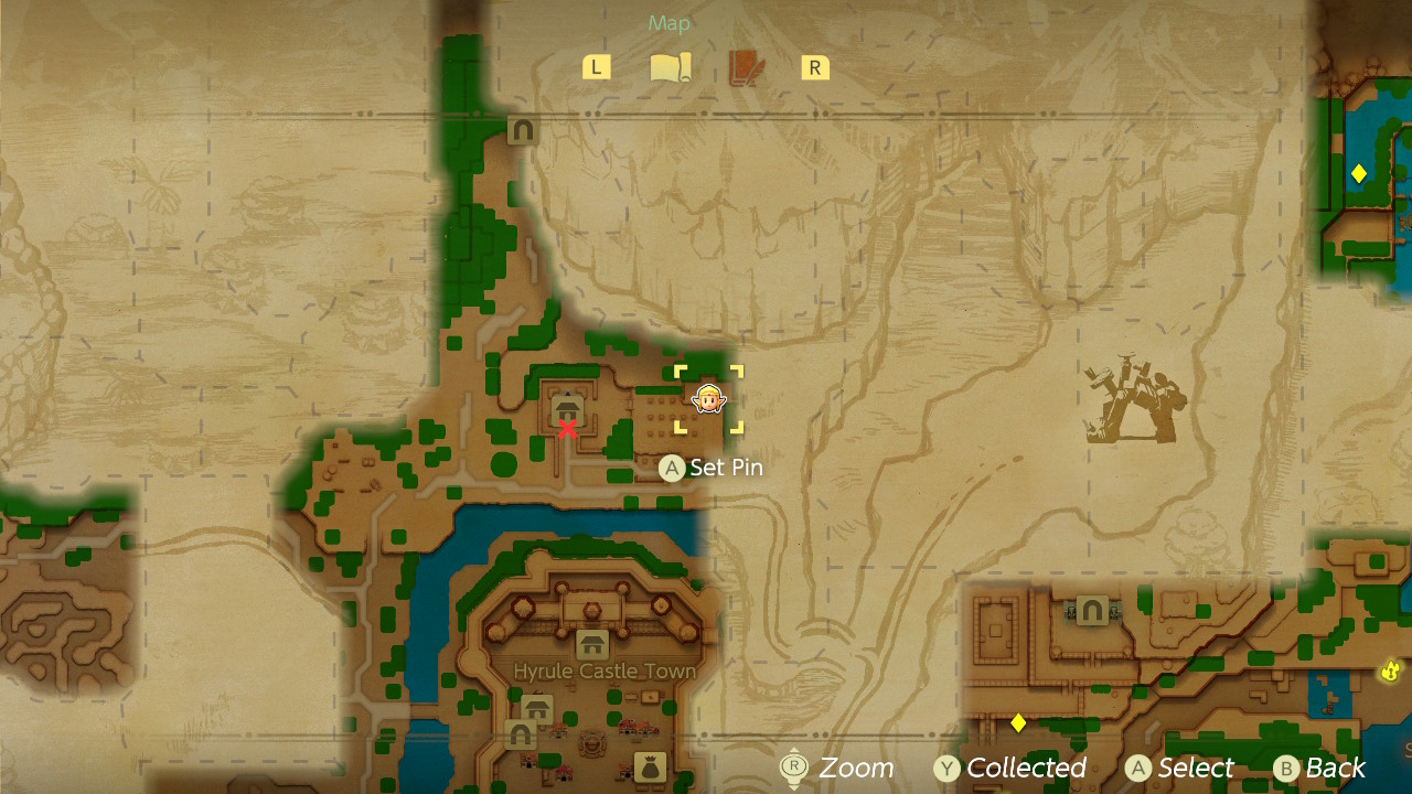 A map shows the location of the Graveyard Cave that has a golden egg in Zelda Echoes of Wisdom