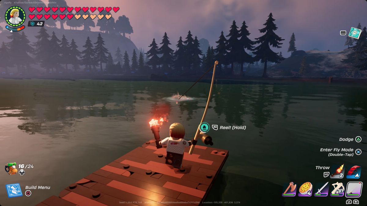 Lego Fortnite player using a fishing rod