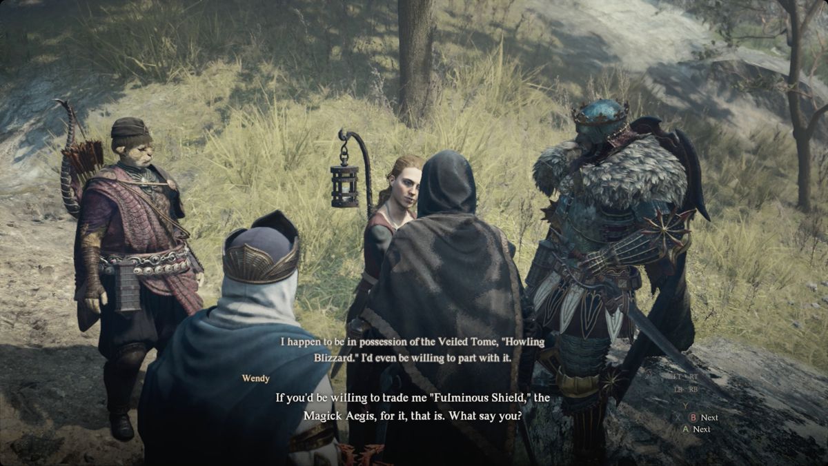 Dragon’s Dogma 2 speaking to Wendy about her copy of Howling Blizzard