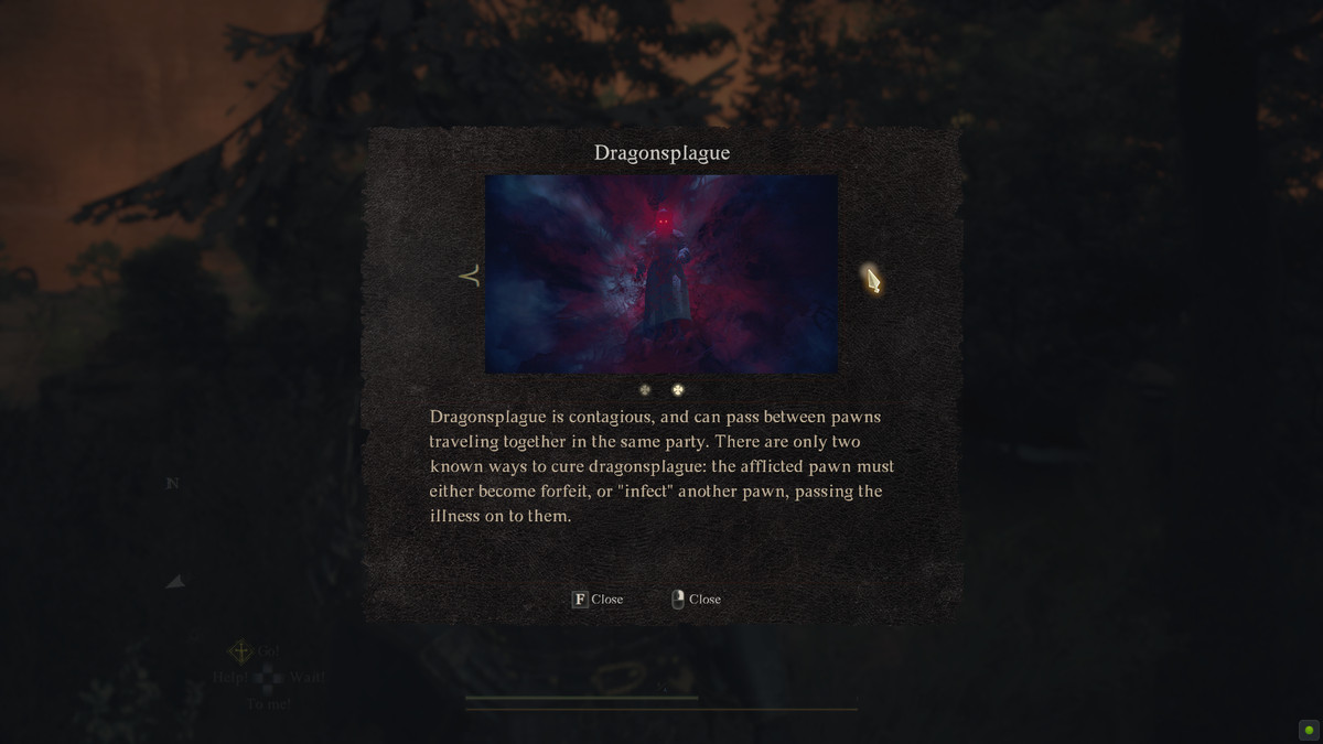 An in-game popup for dragonsplague showing how the system works and how to cure it in Dragon’s Dogma 2