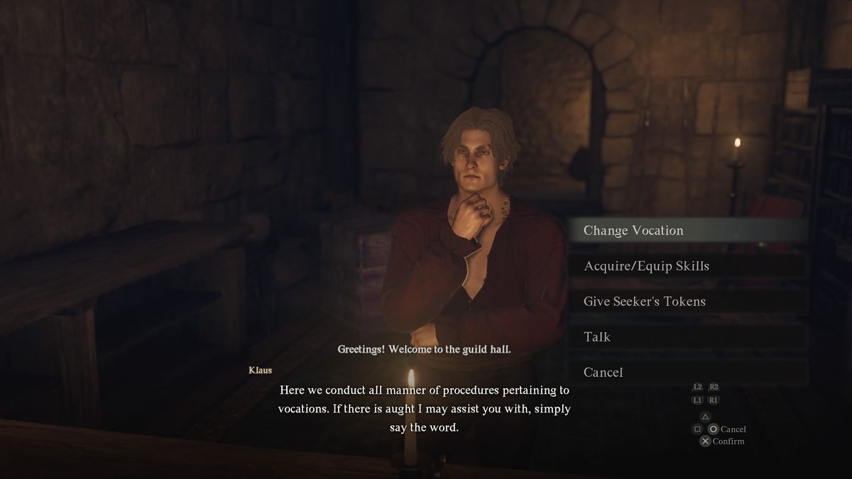 Klaus talks to the Arisen about how to change your vocation in Dragon’s Dogma 2