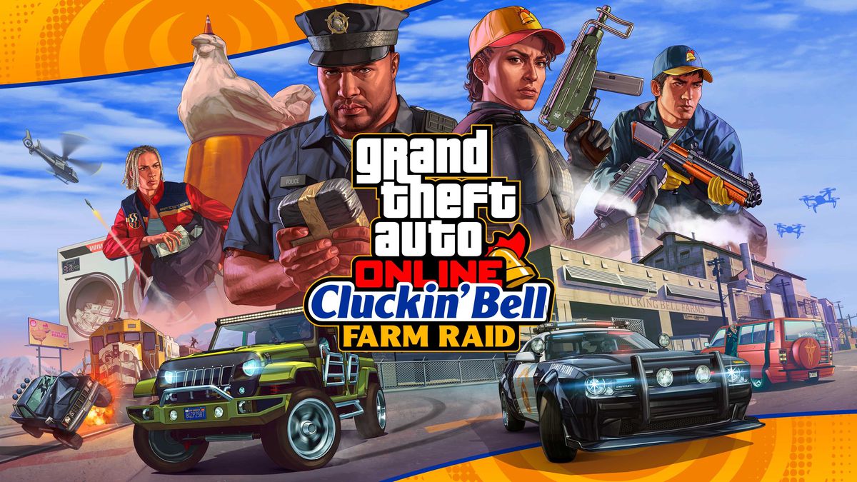 GTA Online promo art for the Cluckin’ Bell Farm Raid