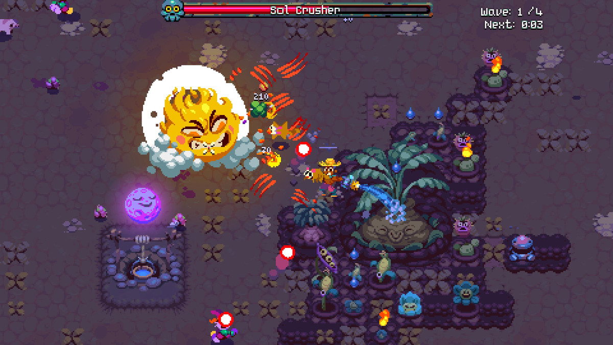 A screenshot from a boss battle in Atomicrops