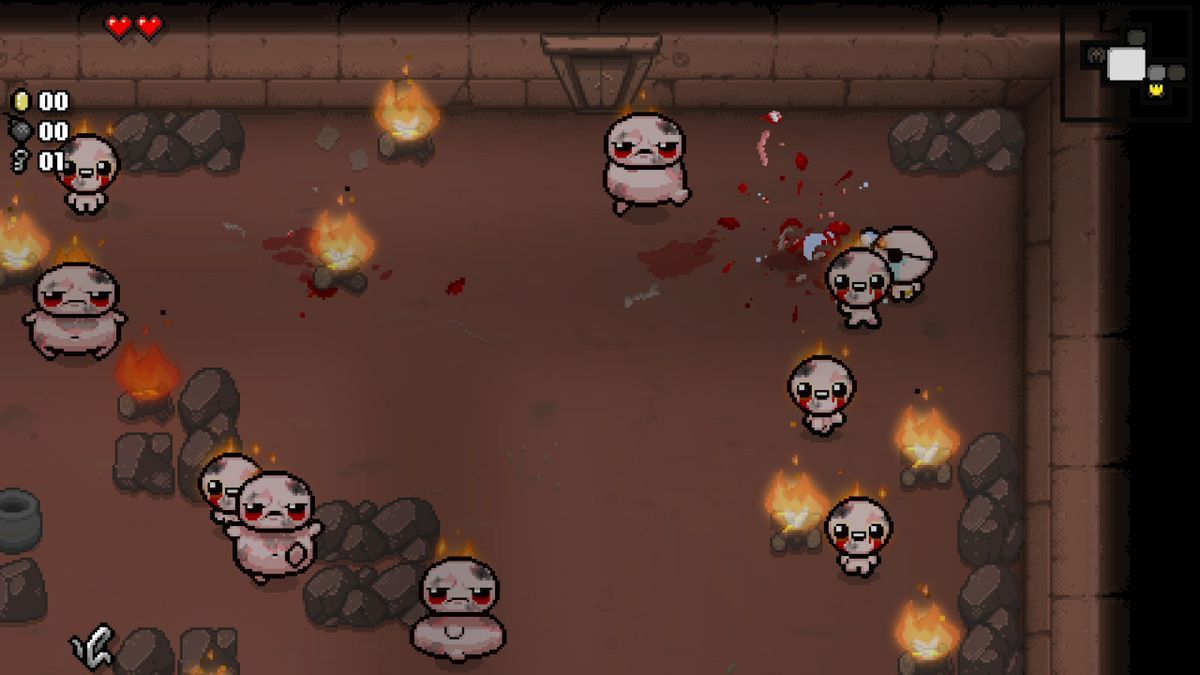 combat in a dirt dungeon in The Binding of Isaac: Afterbirth Plus