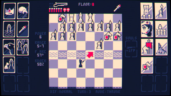 A screenshot showing a late-game board from Shotgun King: The Final Checkmate