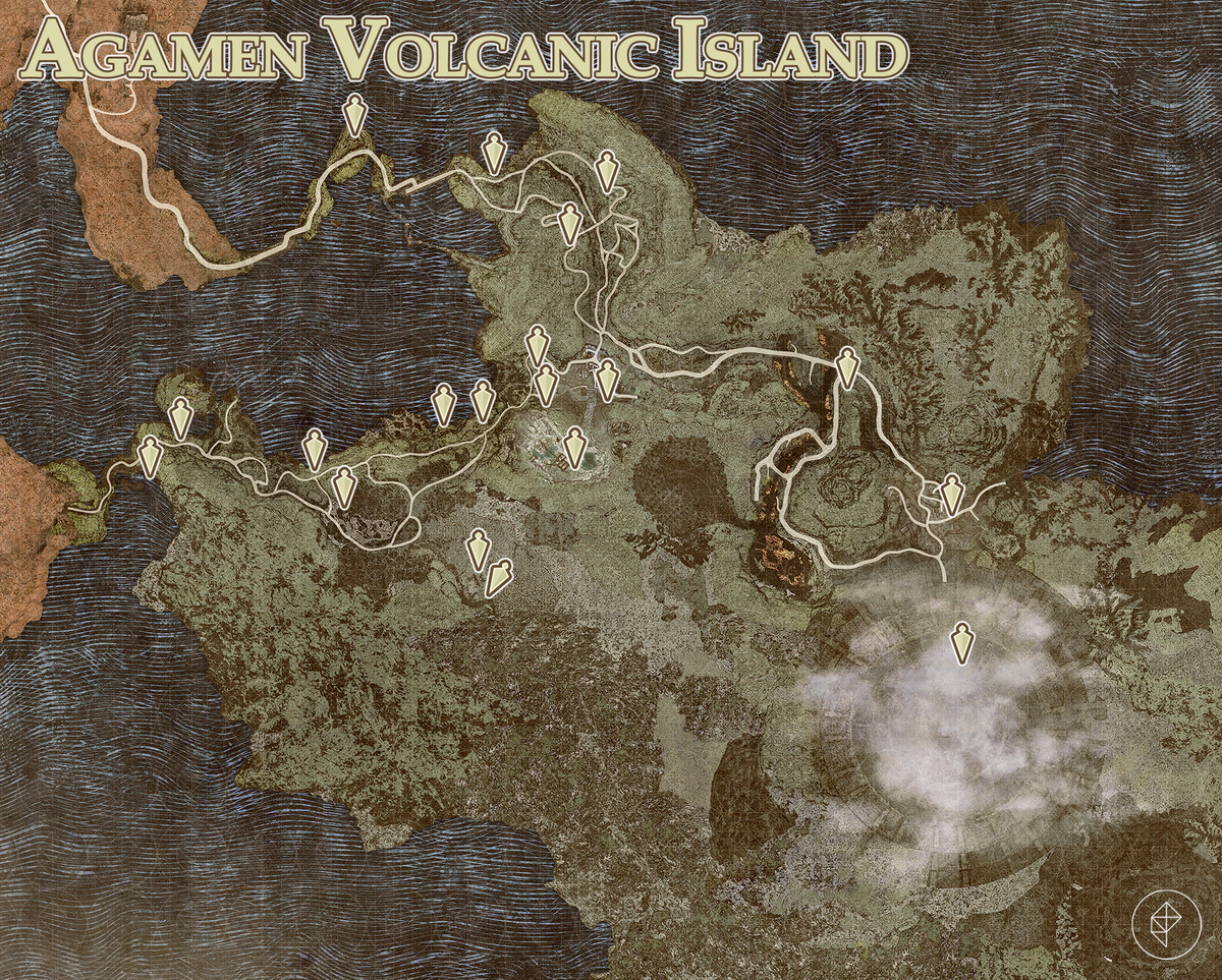 Dragon’s Dogma 2 map showing the location of every Seeker’s Token in Agamen Volcanic Island