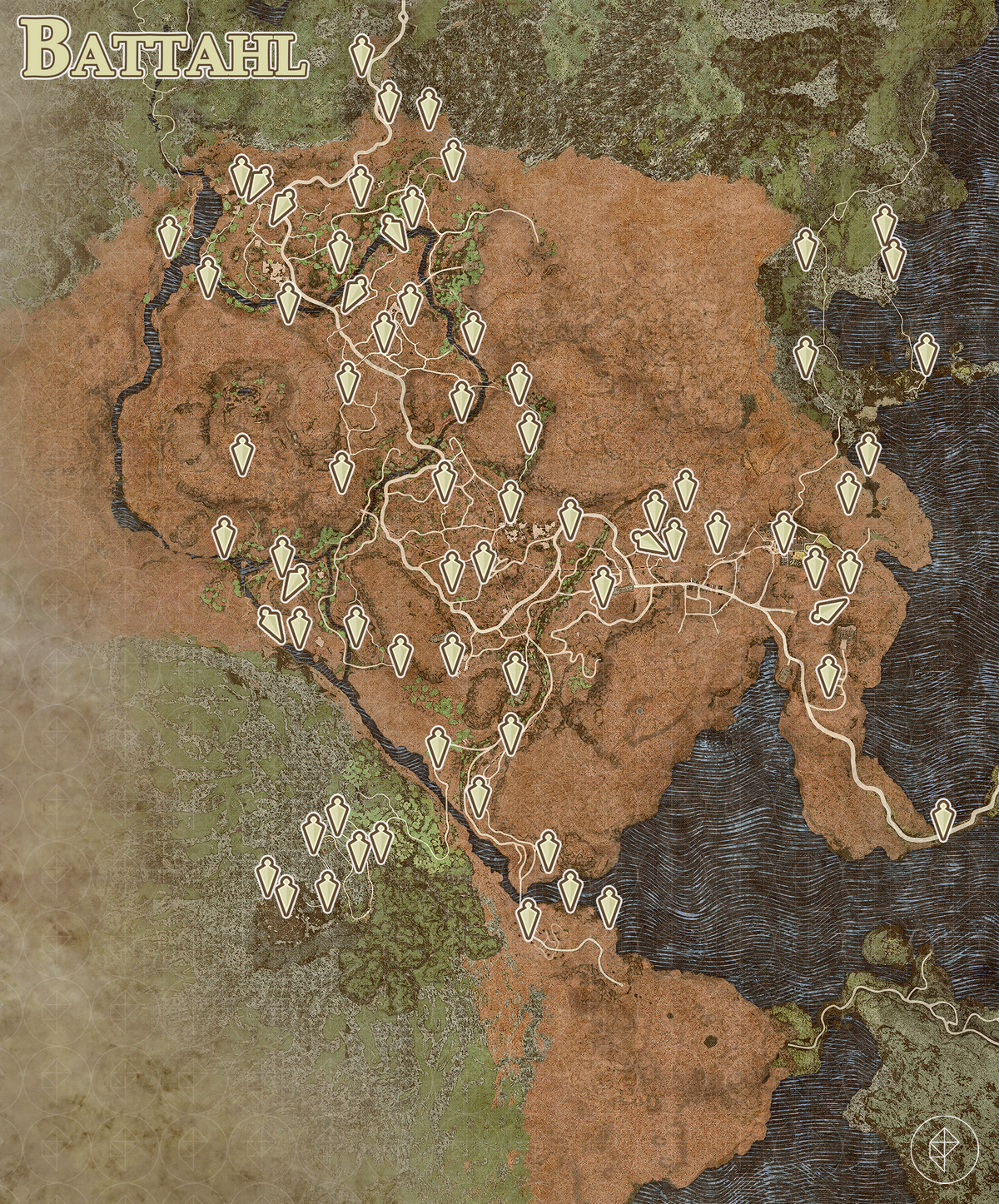 Dragon’s Dogma 2 map showing the location of every Seeker’s Token in Battahl
