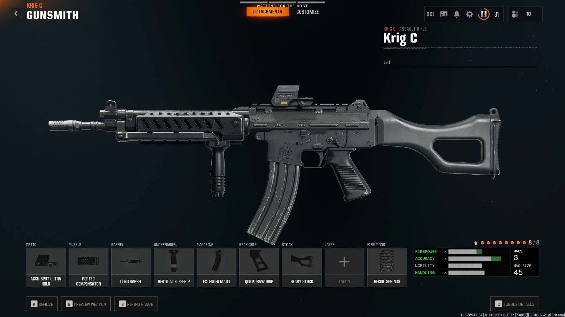 A menu shows the best loadout and attachments for the Krig C in Black Ops 6