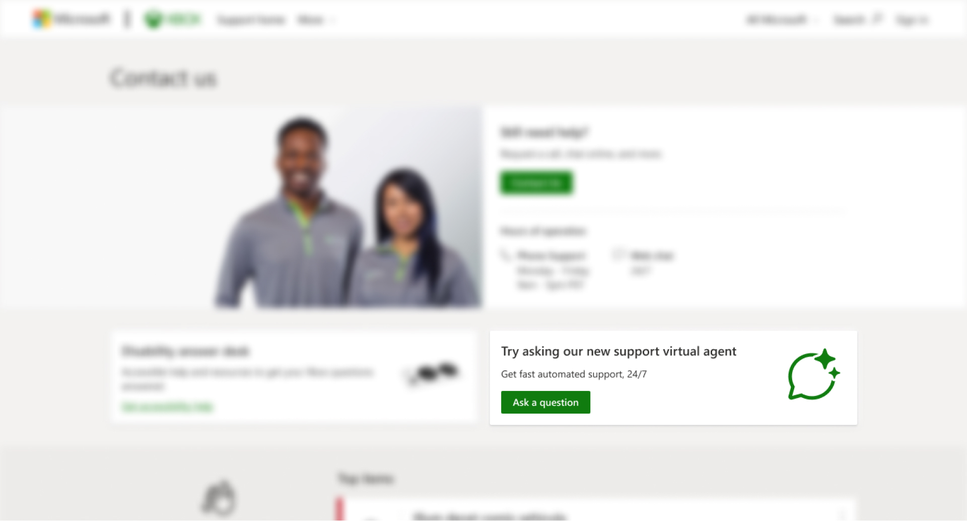 Xbox Insiders can launch the Support Virtual Agent by selecting “ask a question” on the “Contact us” page on support.xbox.com