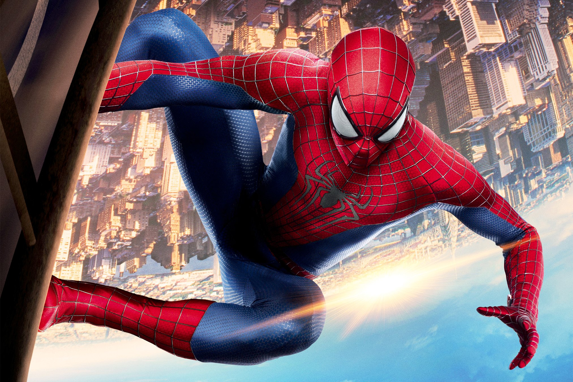 Poster art for The Amazing Spider-Man 2, featuring the character clinging to the side of a skyscraper