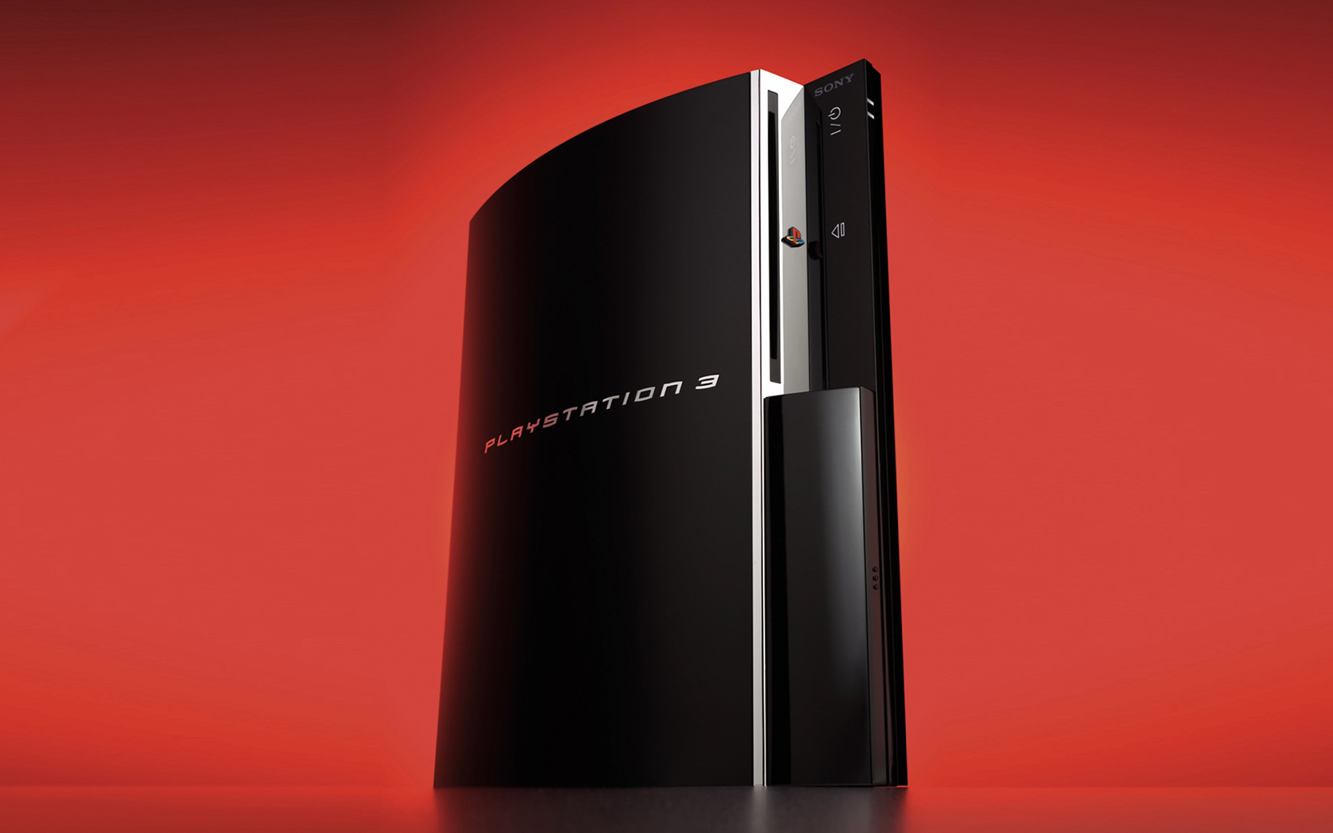 A product photo of the original PlayStation 3 model standing upright