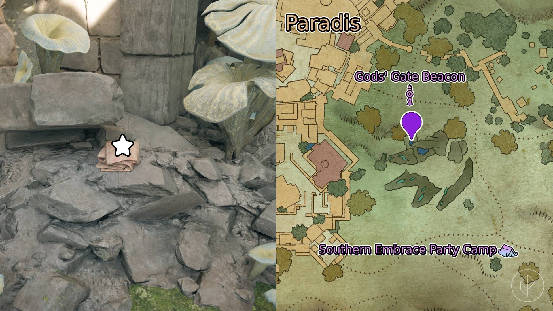 Location of the Golden Plaque of Oaths marked on the map of Dawnshore in Avowed.