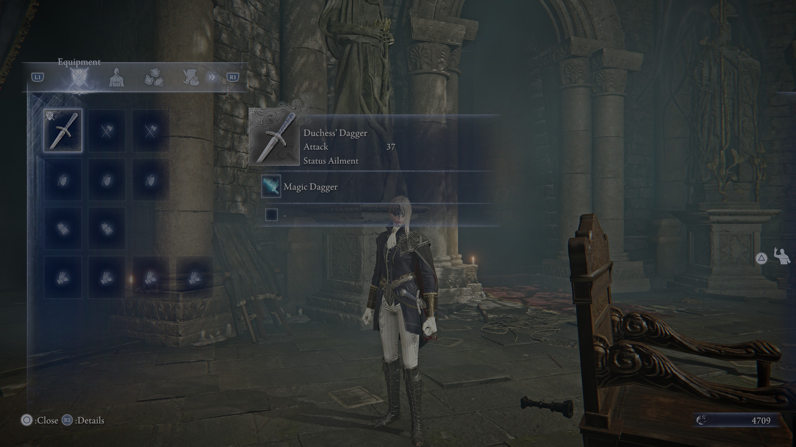 A blank equipment loadout for the Duchess in Elden Ring Nightreign.