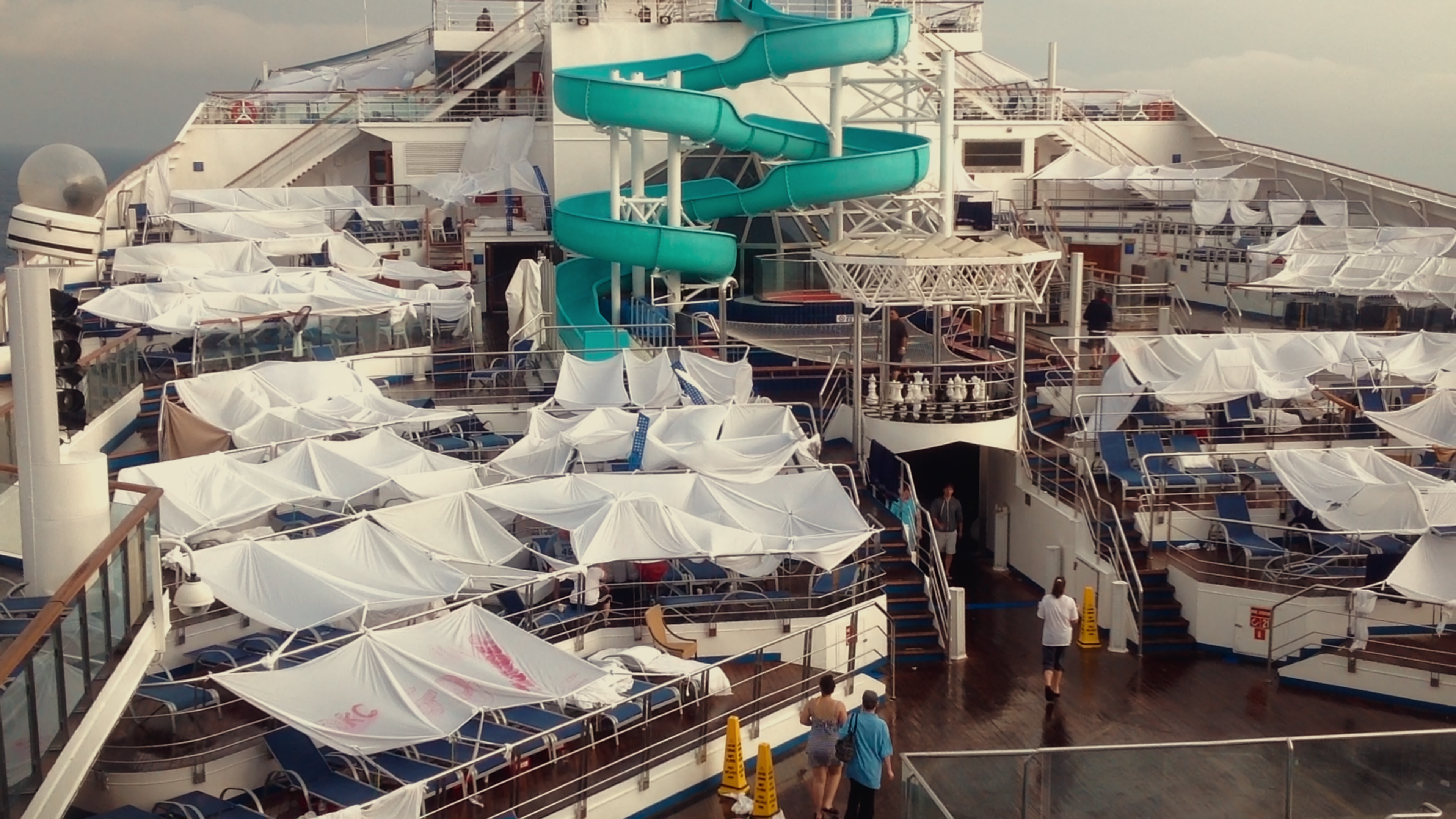 Tents on the deck of the poop cruise