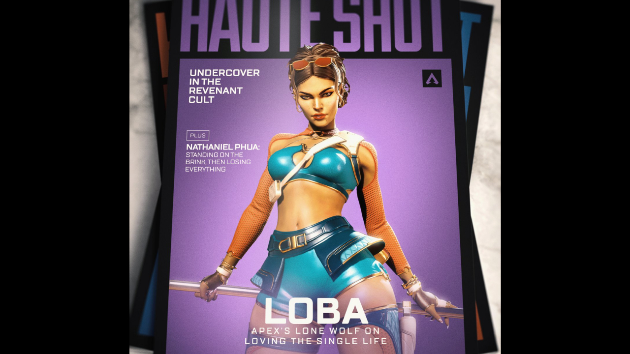 A magazine cover featuring Loba’s new skin (a matching teal tube top and shorts set) also features interesting headlines, including one about her being single, and another suggesting someone has infiltrated Revenant’s cult.