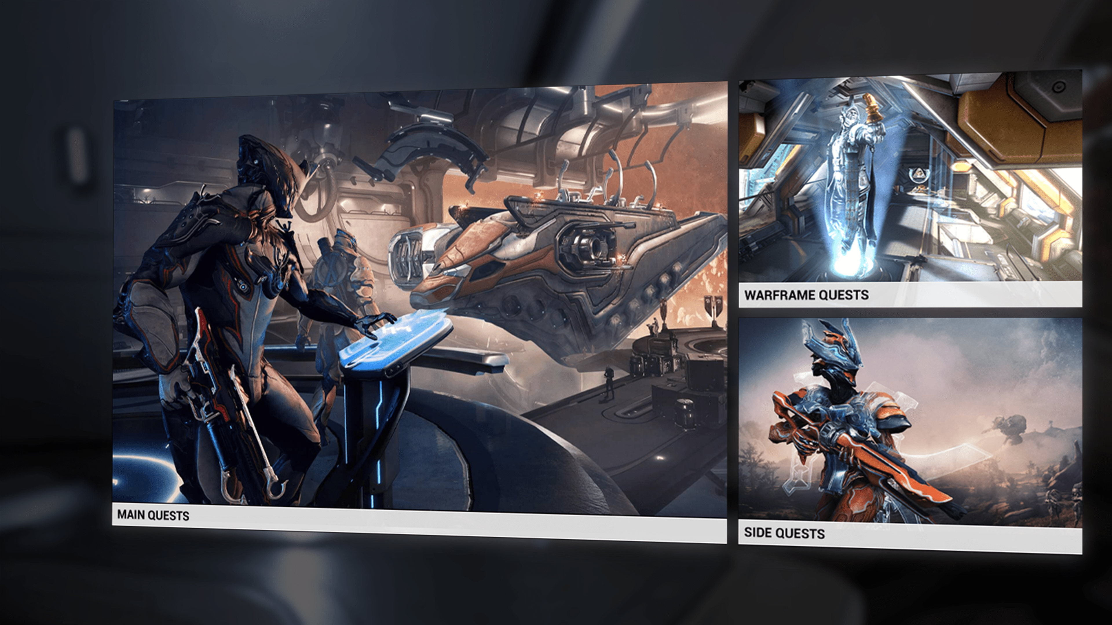A screenshot of Warframe’s quest selection screen