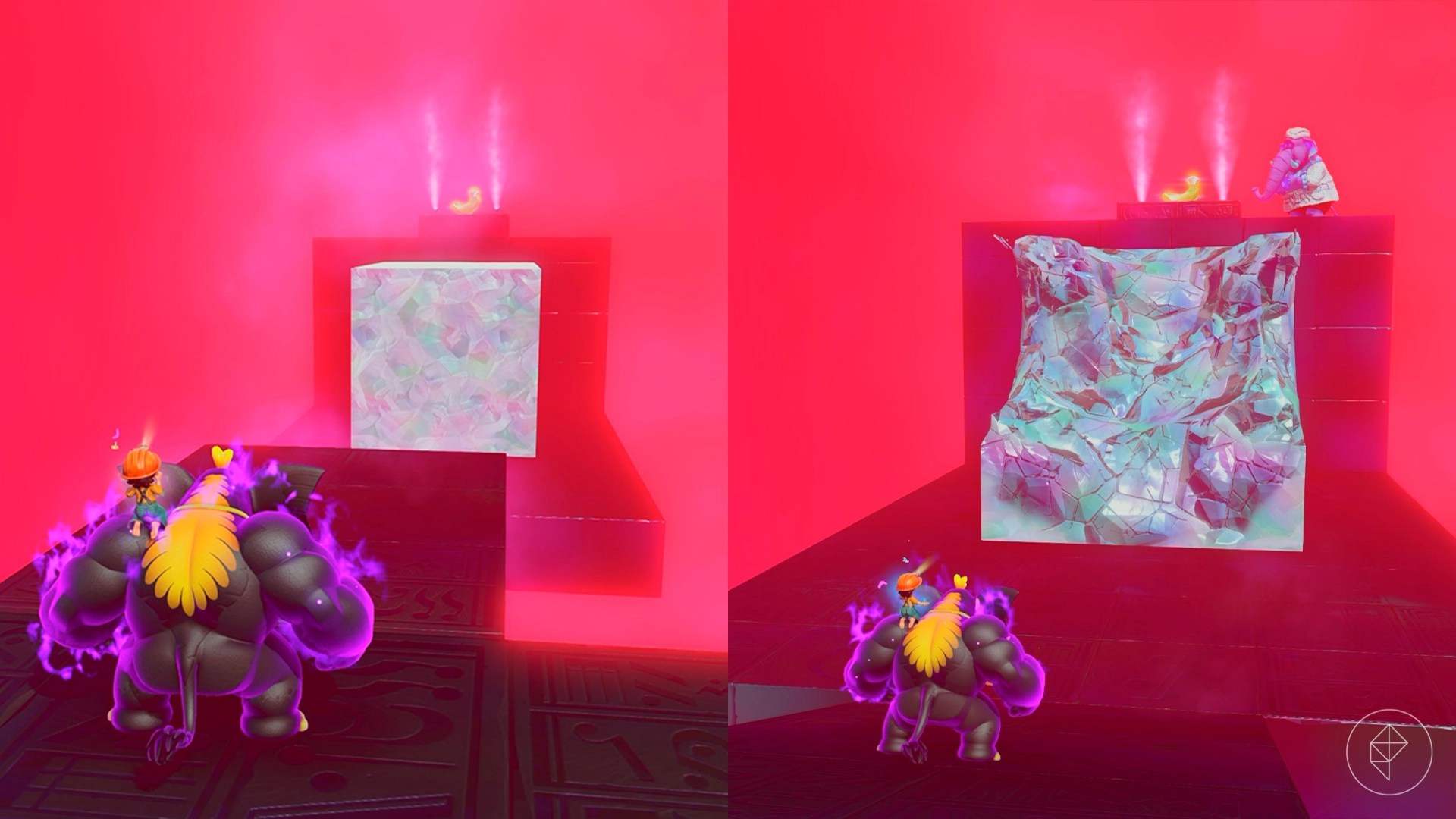 Donkey Kong standing in front of a cube of ice with an after image of the cube of ice turned into a staircase.