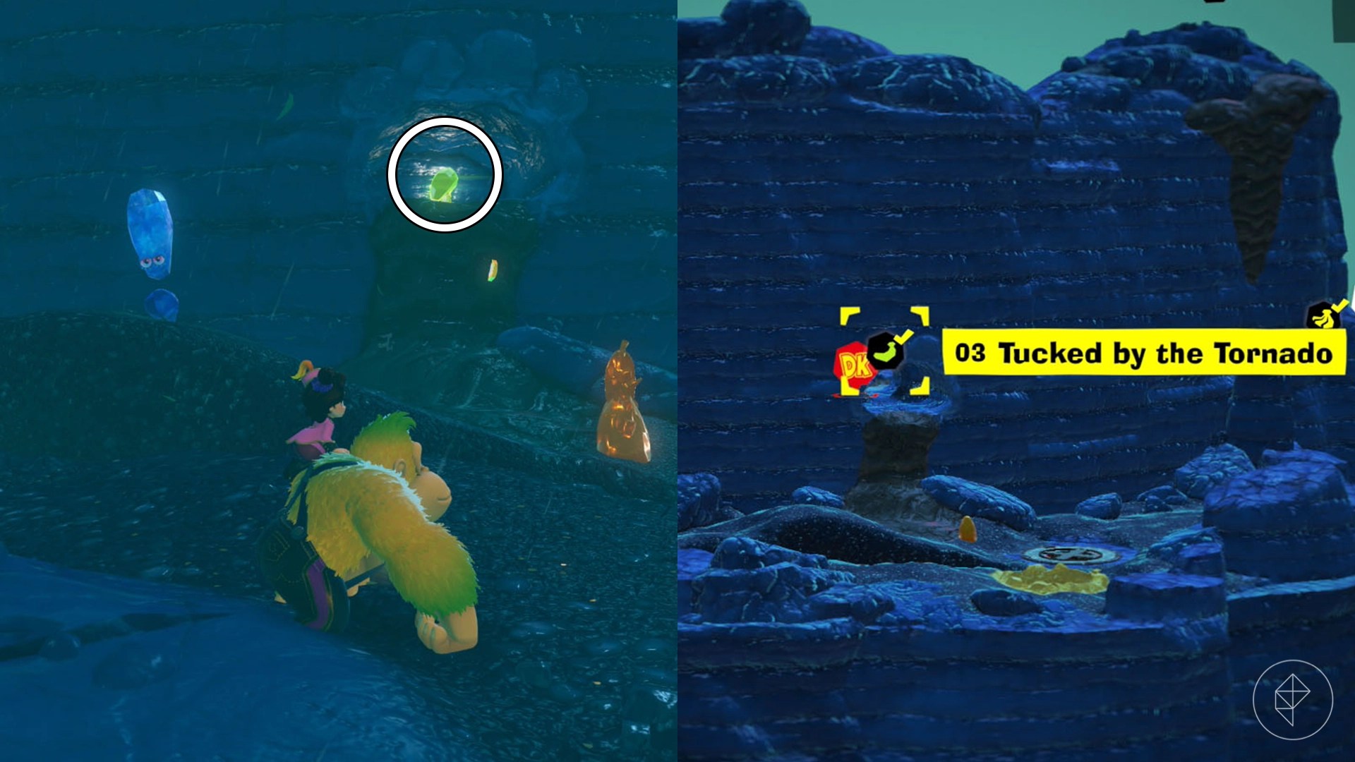 A banana sticks out of the wall on the outside portion of the Tempest Layer in Donkey Kong Bananza