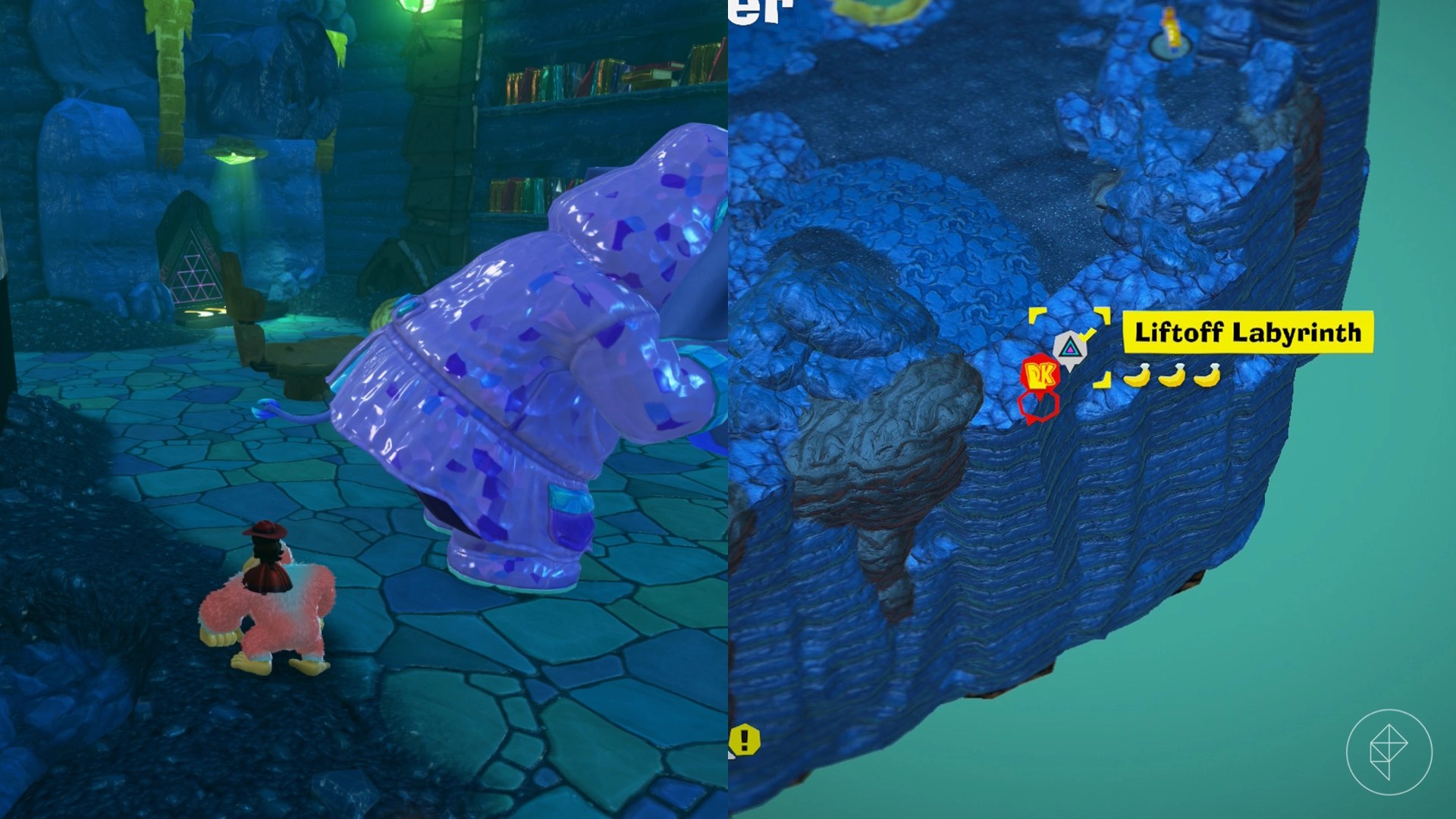 DK approaches an Ancient Ruins door near some studying elephants in Donkey Kong Bananza.