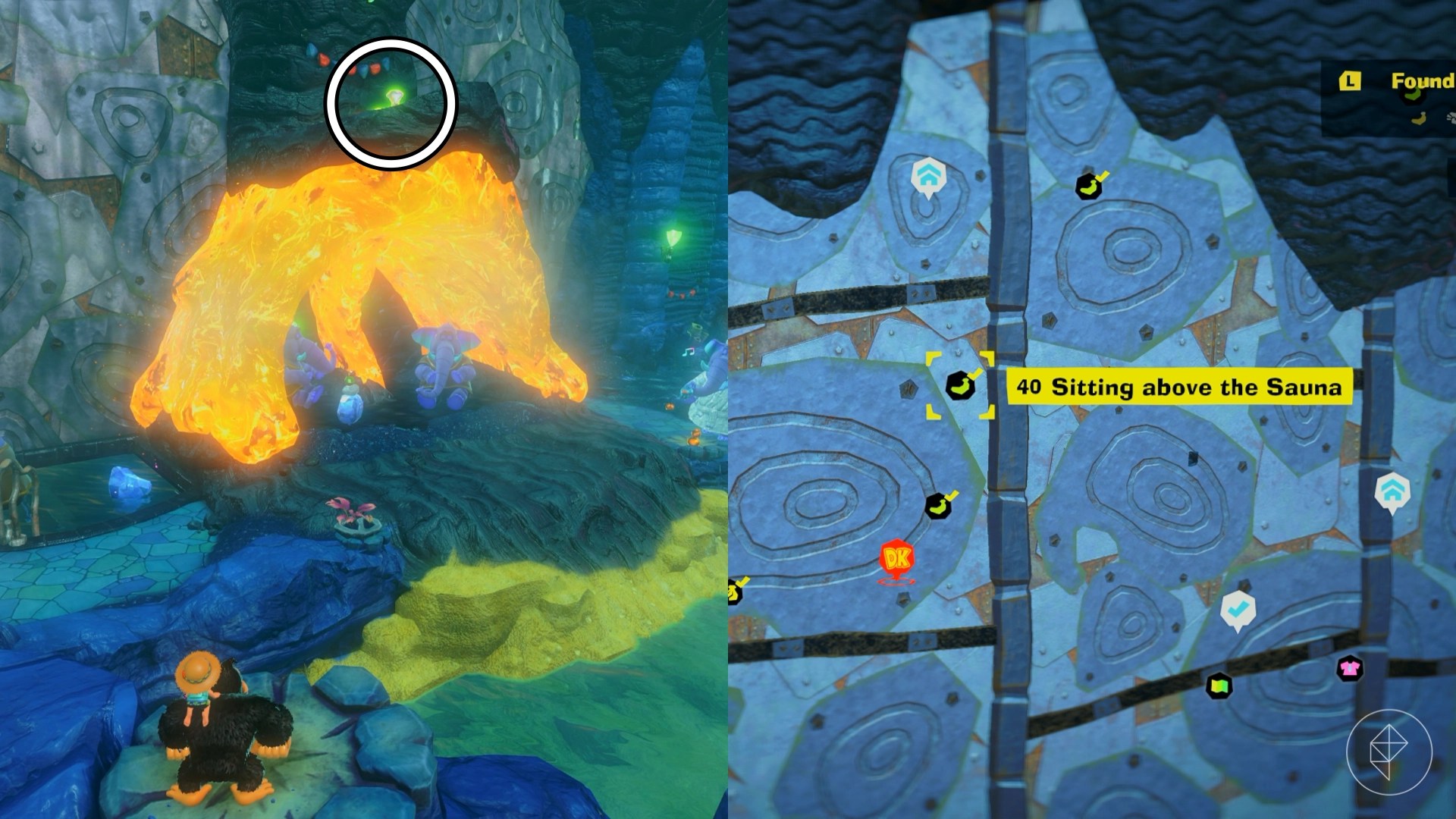 A banana rests on a cliff ledge above Smashintone in Donkey Kong Bananza.
