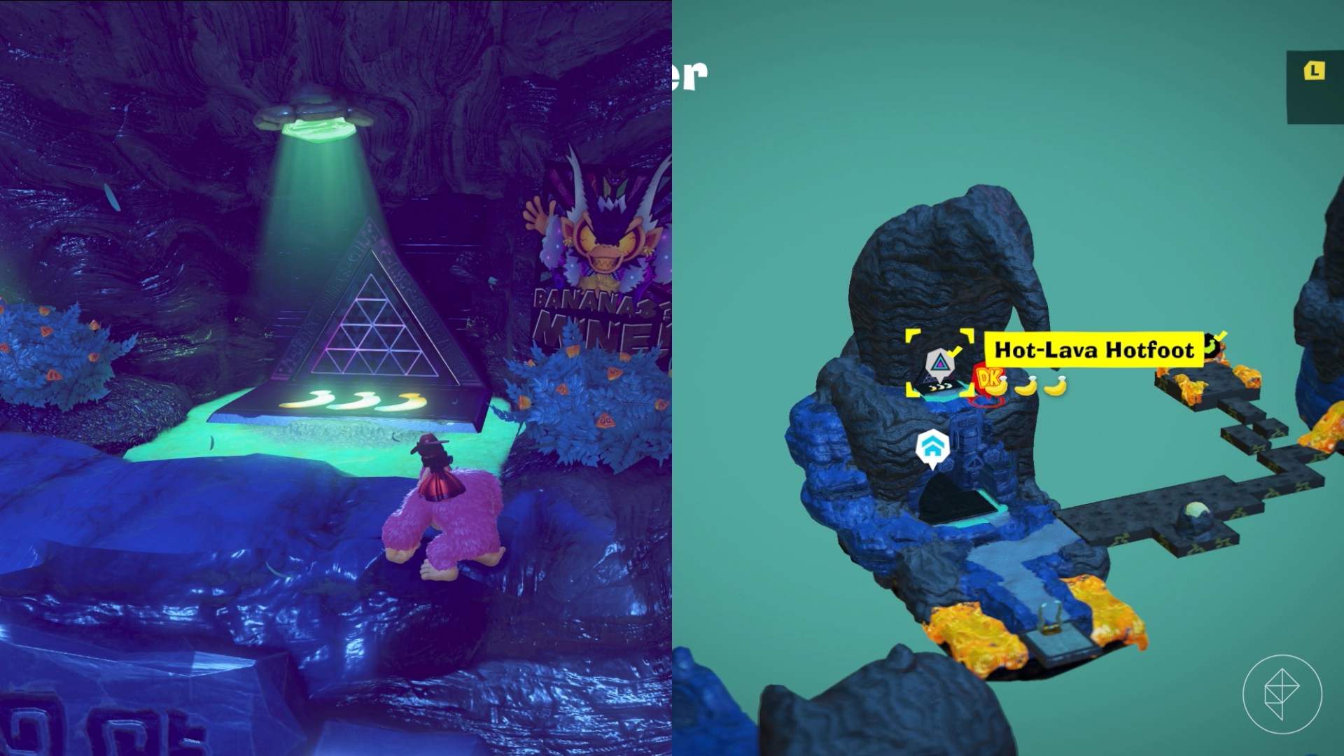 DK in front of the entrance to some ruins above a getaway in Donkey Kong Bananza.